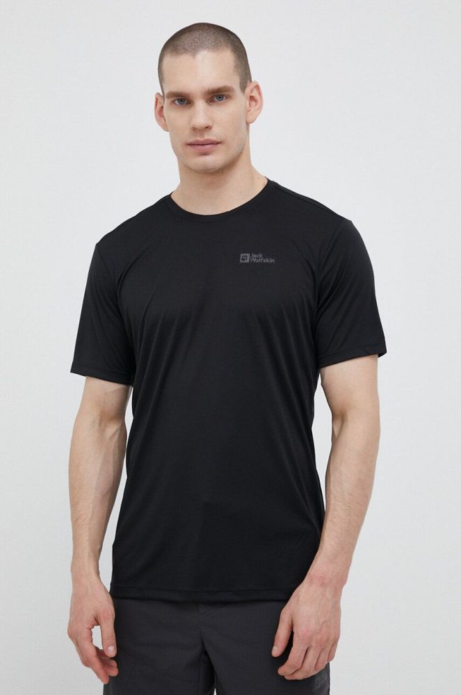 Спортивна футболка Jack Wolfskin Tech колір чорний однотонна