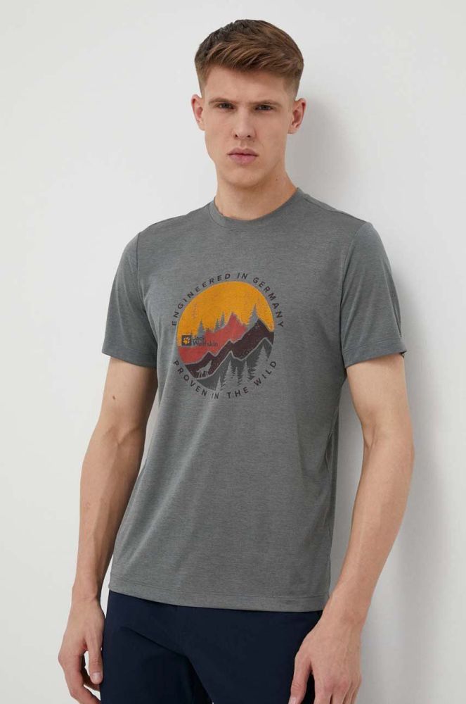 Спортивна футболка Jack Wolfskin Hiking колір сірий з принтом