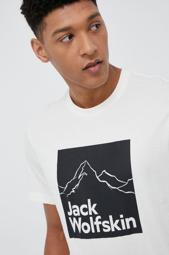 Бавовняна футболка Jack Wolfskin колір бежевий візерунок