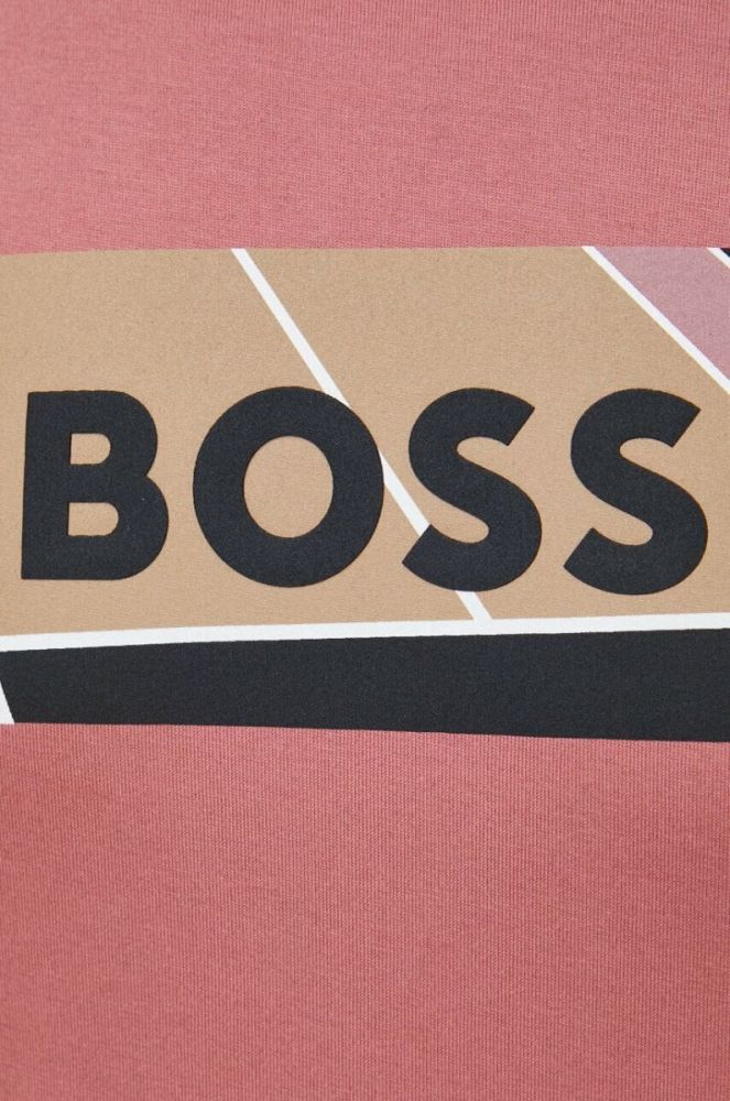 Бавовняна футболка BOSS колір рожевий з принтом фото 5