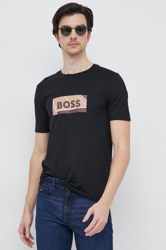 Бавовняна футболка BOSS колір чорний з принтом (3055128)