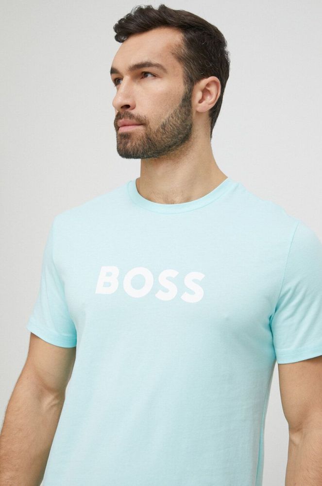 Пляжна футболка BOSS колір бірюзовий візерунок