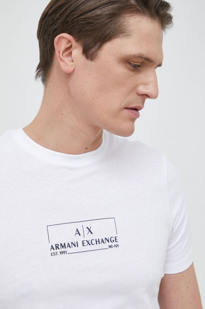 Бавовняна футболка Armani Exchange колір білий з принтом (3047421)