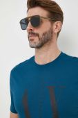 Бавовняна футболка Armani Exchange з принтом колір бірюзовий (3349421)