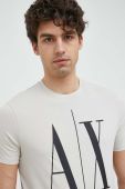 Бавовняна футболка Armani Exchange колір бежевий з принтом