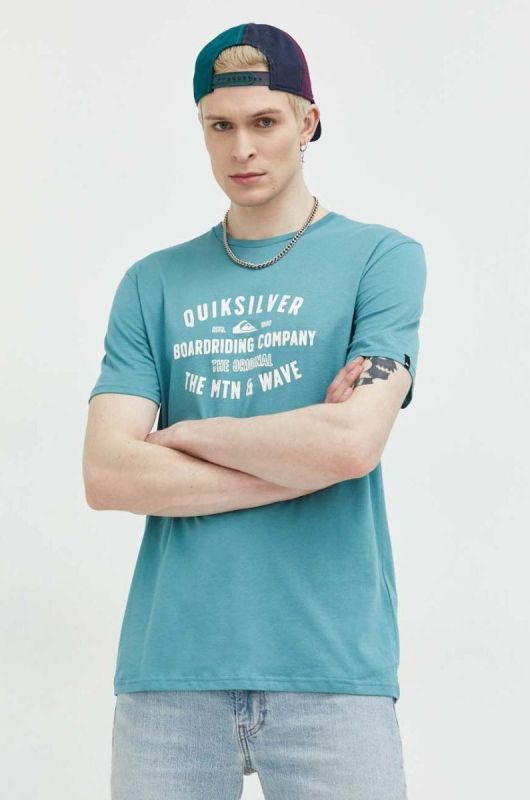Бавовняна футболка Quiksilver колір бірюзовий з принтом (3024018)