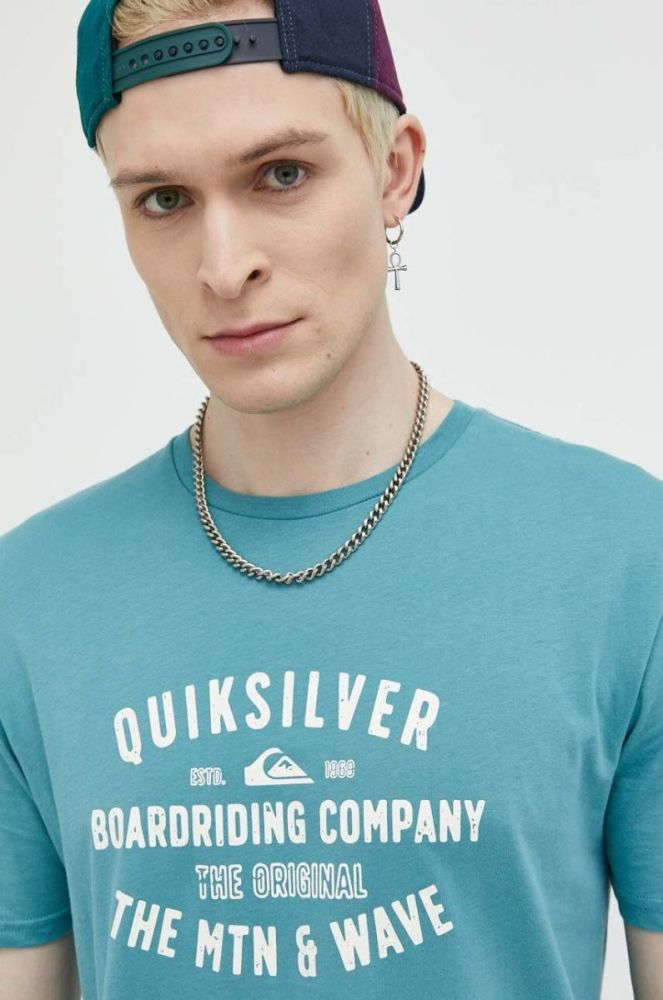 Бавовняна футболка Quiksilver колір бірюзовий з принтом (3024018) фото 4