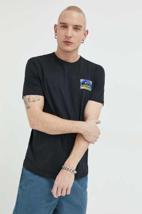 Бавовняна футболка Quiksilver колір чорний з принтом (2967283)