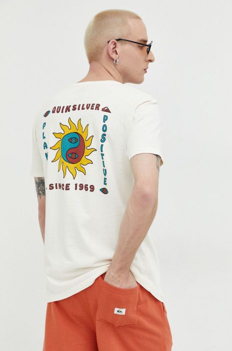 Бавовняна футболка Quiksilver колір бежевий з принтом (3076152)