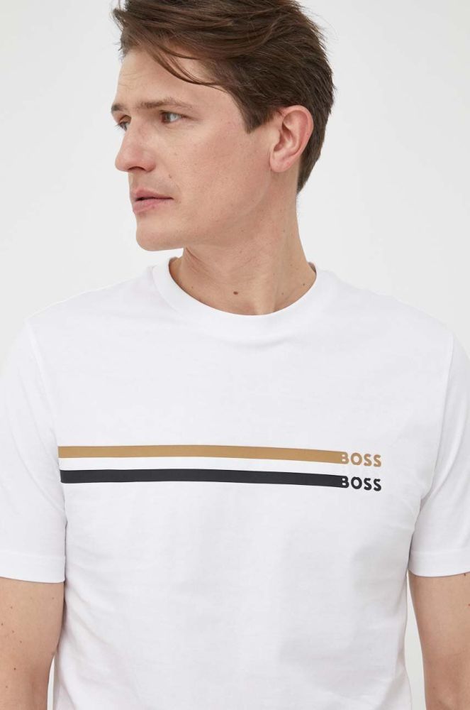 Бавовняна футболка BOSS колір білий з принтом (3225266)