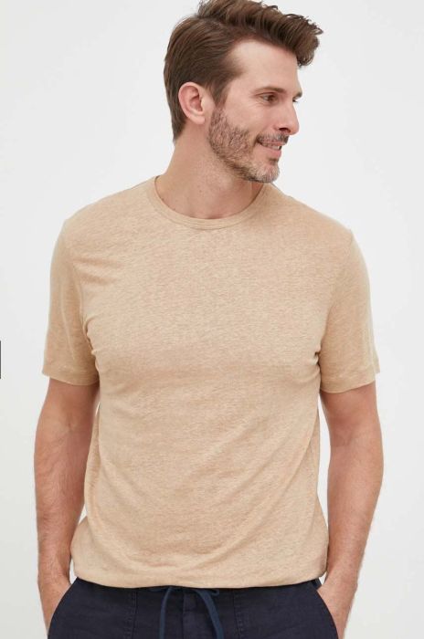 Льняна футболка BOSS колір бежевий однотонний (3220681)