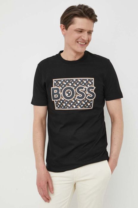 Бавовняна футболка BOSS колір чорний з принтом (3225275)
