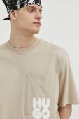Бавовняна футболка HUGO колір бежевий з принтом (3124746)