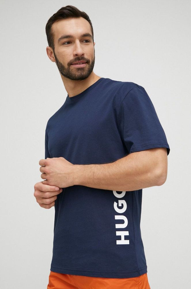 Пляжна футболка HUGO колір синій з принтом
