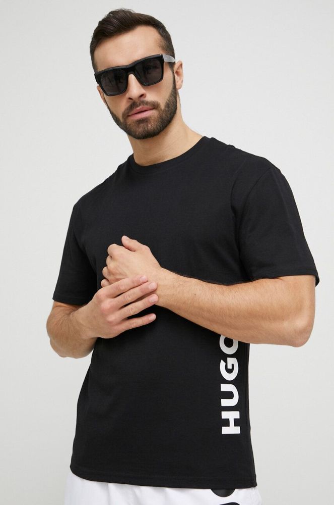 Пляжна футболка HUGO колір чорний з принтом