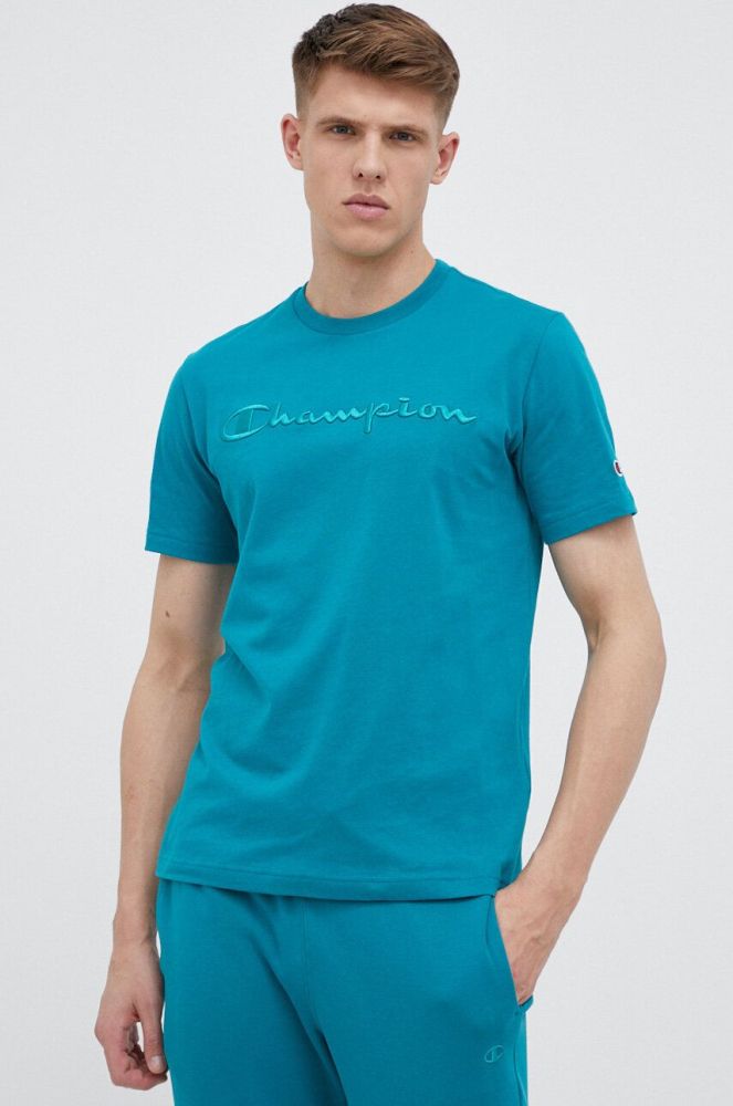 Бавовняна футболка Champion колір зелений однотонний (3079398)