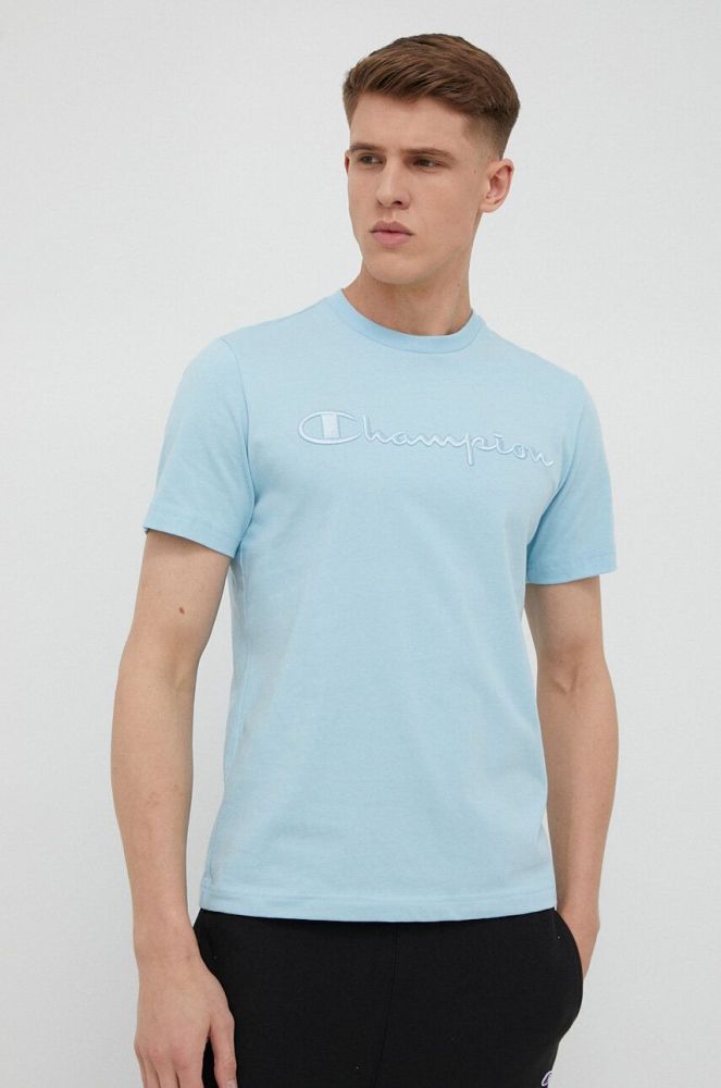 Бавовняна футболка Champion однотонний колір блакитний (3079394)