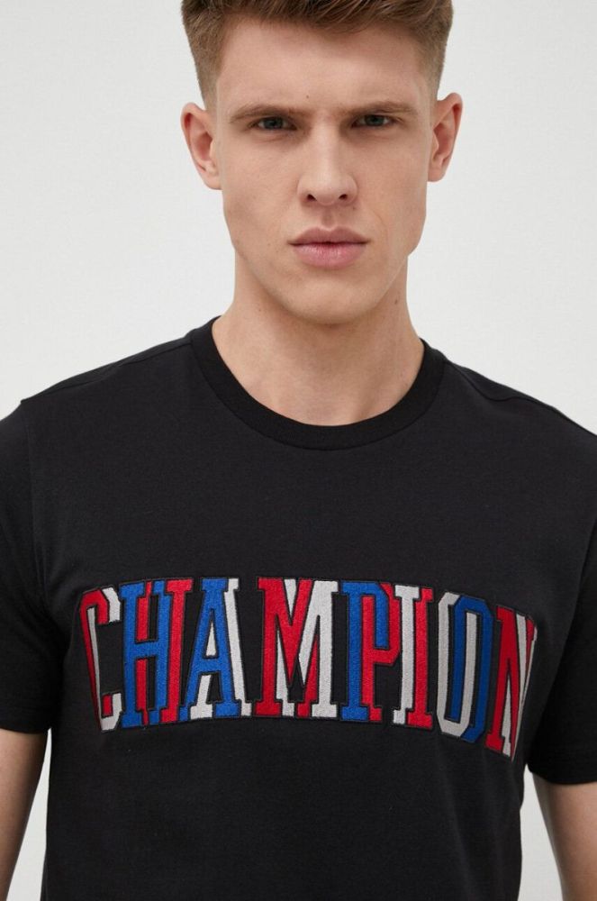 Бавовняна футболка Champion колір чорний візерунок (3079499) фото 4