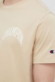 Бавовняна футболка Champion колір бежевий з принтом