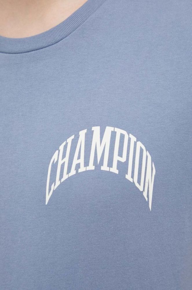Бавовняна футболка Champion з принтом колір блакитний фото 4
