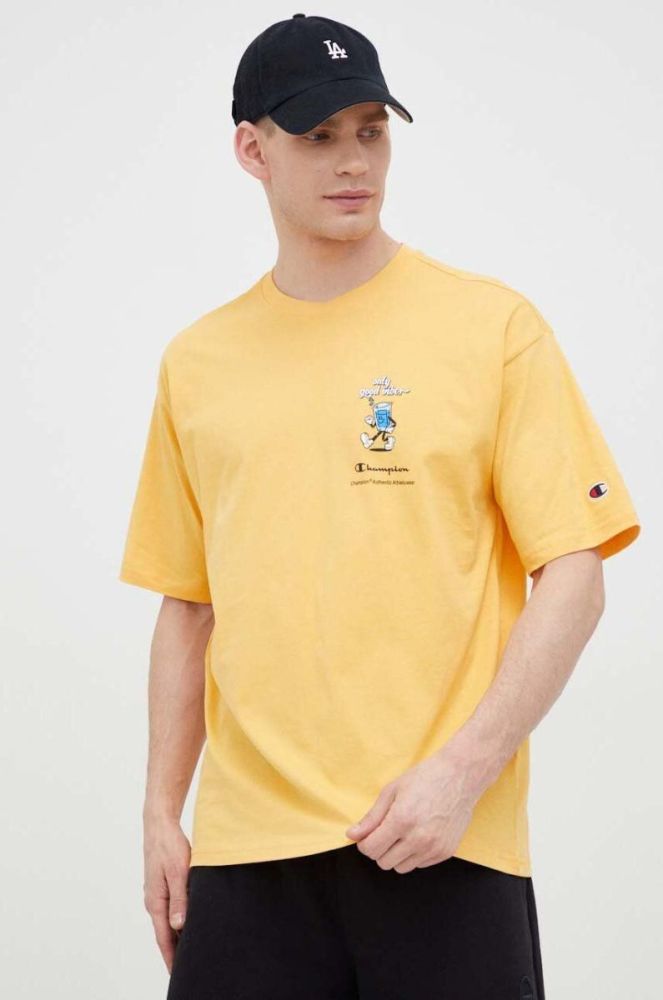 Бавовняна футболка Champion колір жовтий візерунок фото 4