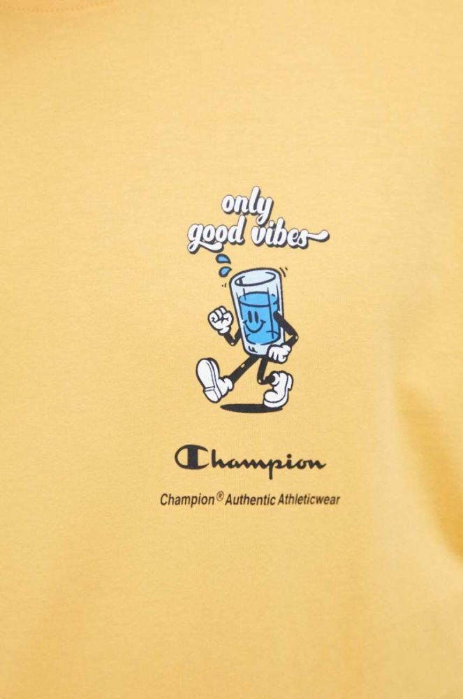Бавовняна футболка Champion колір жовтий візерунок фото 5