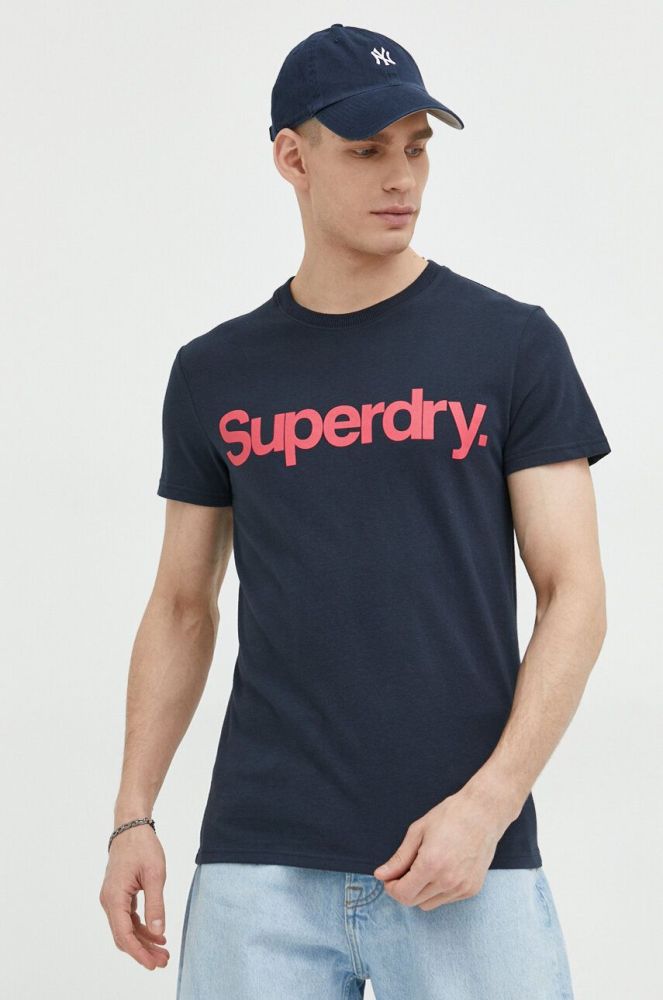 Бавовняна футболка Superdry колір синій з принтом (3001553)