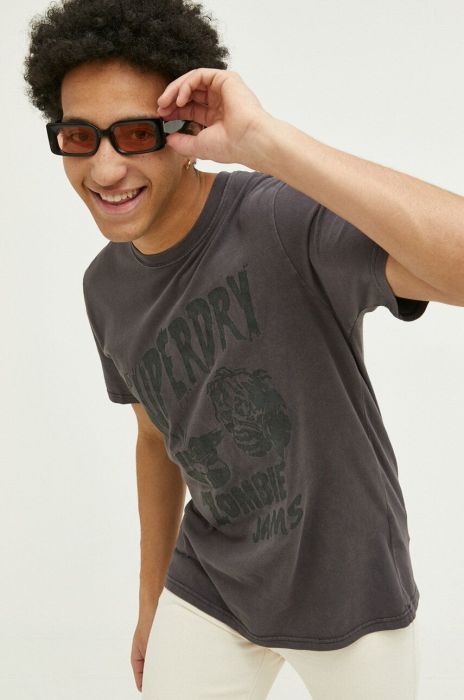Бавовняна футболка Superdry колір сірий з принтом