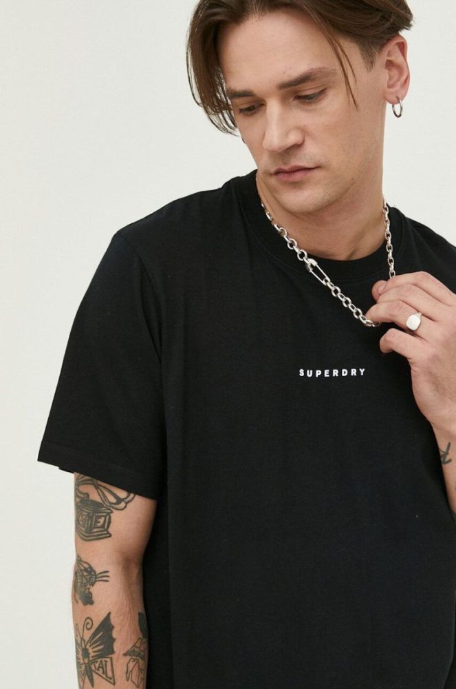 Бавовняна футболка Superdry колір чорний з принтом (3163961) фото 4