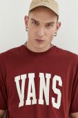 Бавовняна футболка Vans колір бордовий з принтом