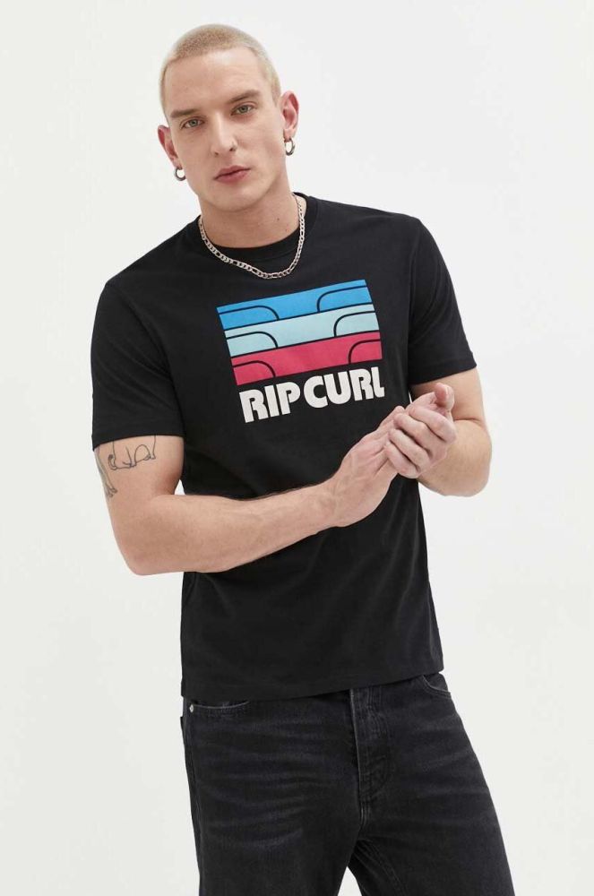 Бавовняна футболка Rip Curl колір чорний з принтом (3219387)