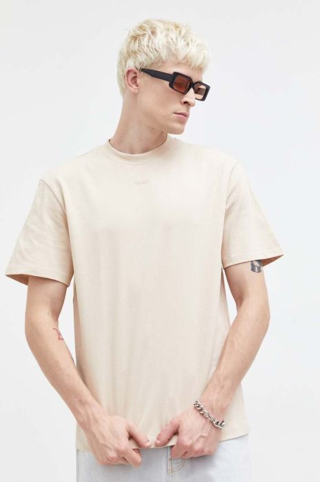 Бавовняна футболка HUGO колір бежевий однотонний