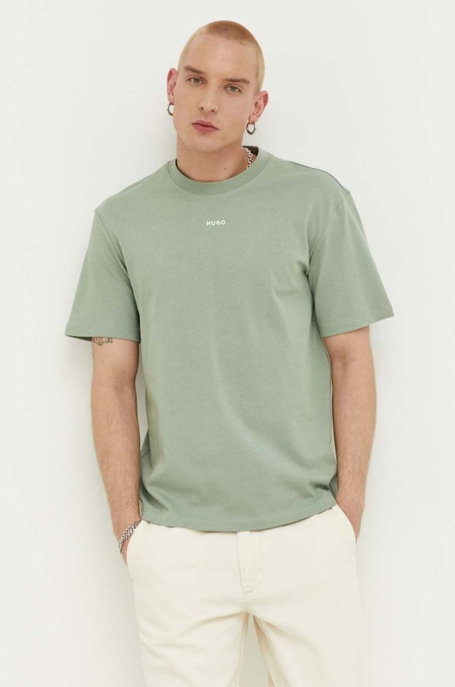 Бавовняна футболка HUGO колір зелений однотонний (3309408)