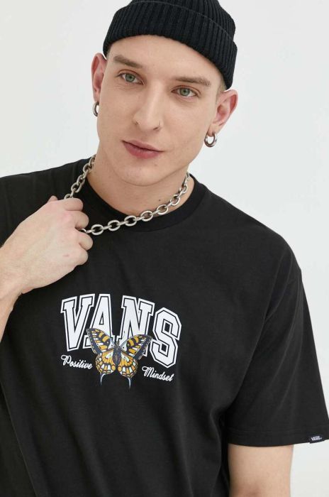 Бавовняна футболка Vans колір чорний з принтом (3079543)