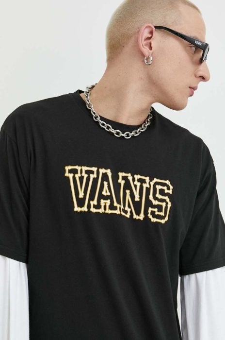 Бавовняна футболка Vans колір чорний з принтом (3079559)