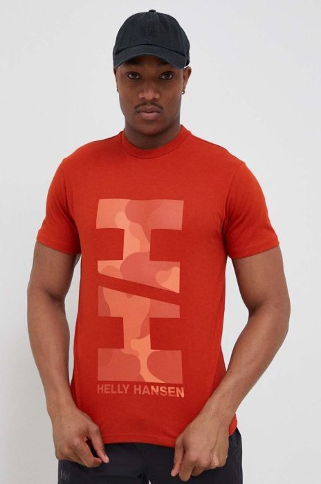Бавовняна футболка Helly Hansen колір помаранчевий з принтом 53976-001