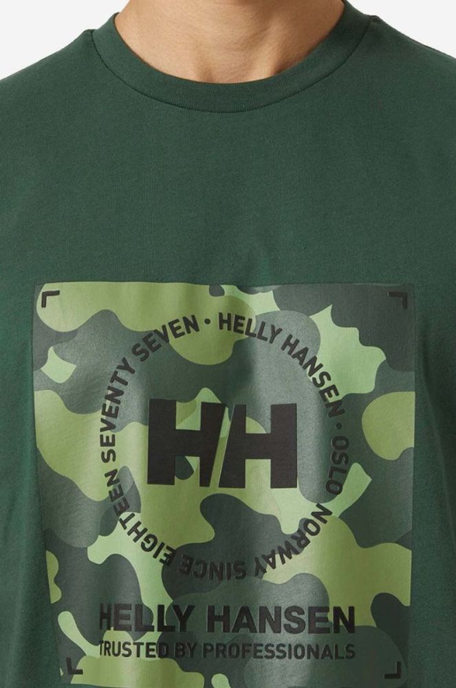 Бавовняна футболка Helly Hansen колір зелений з принтом 53976-001 фото 4