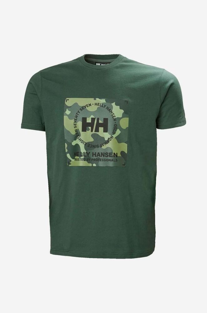 Бавовняна футболка Helly Hansen колір зелений з принтом 53976-001 фото 5
