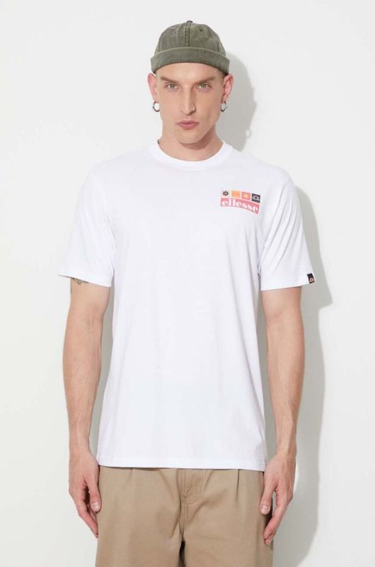 Бавовняна футболка Ellesse колір білий з принтом SHR17638-BEIGE