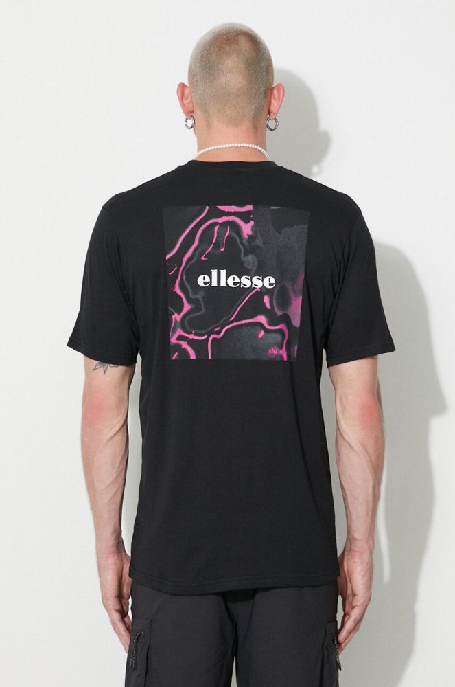 Бавовняна футболка Ellesse колір чорний з принтом SHR17639-WHITE