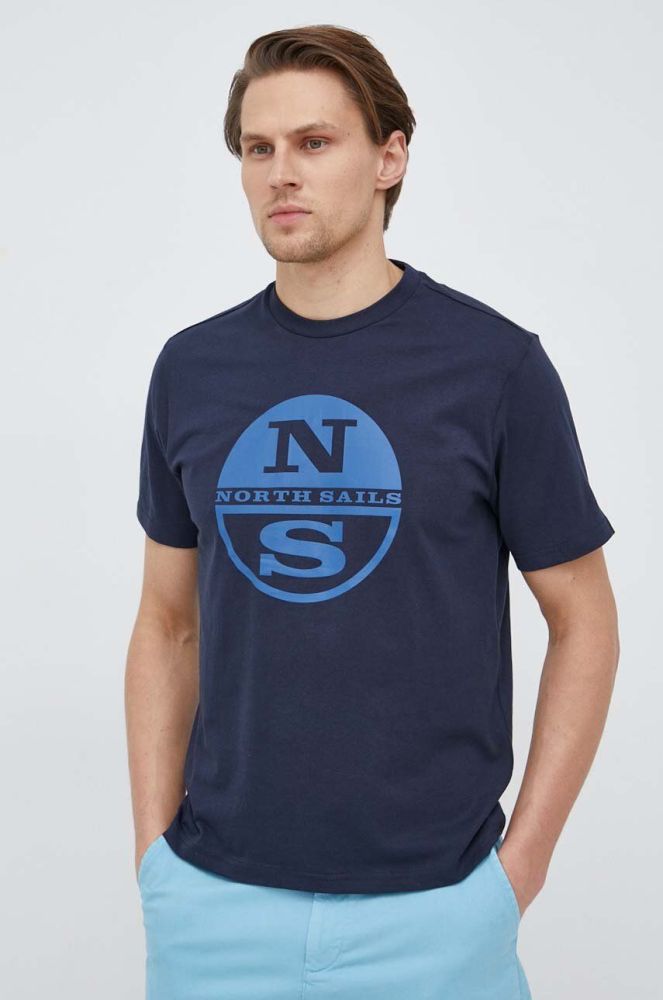 Бавовняна футболка North Sails чоловічий колір синій з принтом