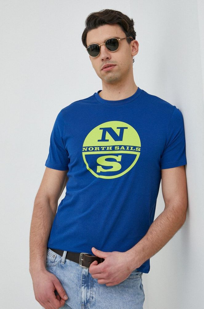 Бавовняна футболка North Sails чоловічий з принтом колір блакитний (3076275)