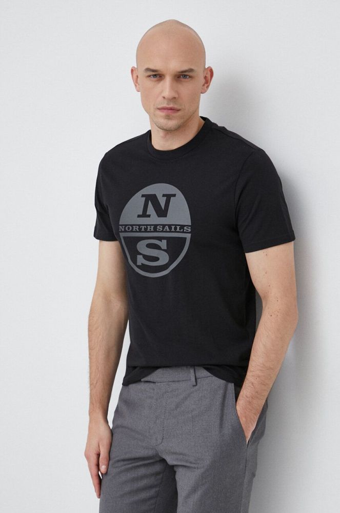 Бавовняна футболка North Sails чоловічий колір чорний з принтом (3076302)