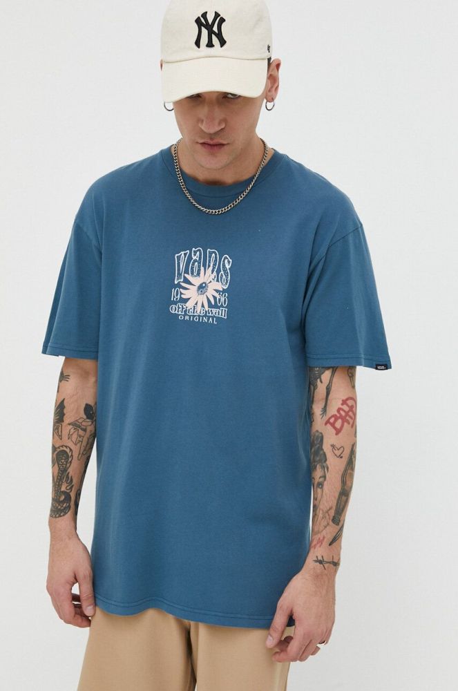 Бавовняна футболка Vans з принтом колір блакитний (3160640)