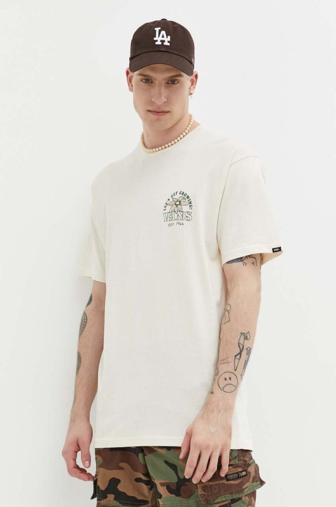 Бавовняна футболка Vans колір бежевий з принтом (3249170)