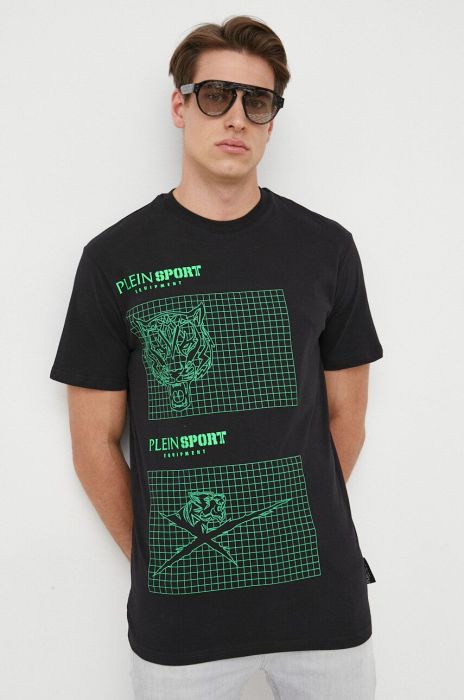 Бавовняна футболка PLEIN SPORT колір чорний з принтом (3189167)