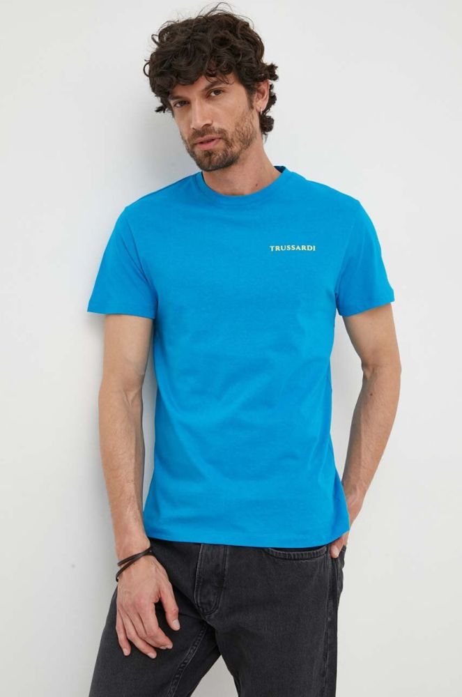 Бавовняна футболка Trussardi з принтом колір блакитний