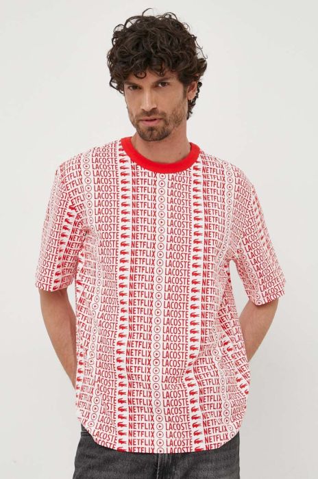 Бавовняна футболка Lacoste x Netflix колір білий візерунок