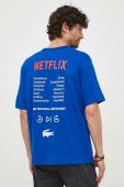 Бавовняна футболка Lacoste x Netflix візерунок TH7343-70V колір блакитний