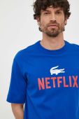 Бавовняна футболка Lacoste x Netflix візерунок TH7343-70V колір блакитний